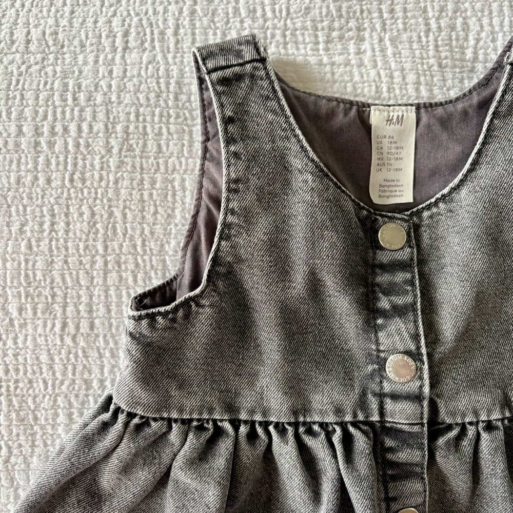 H&M Dark Gray Denim Snap-Front Jumper Dress - Girls Size 18M - Picture 2 of 5